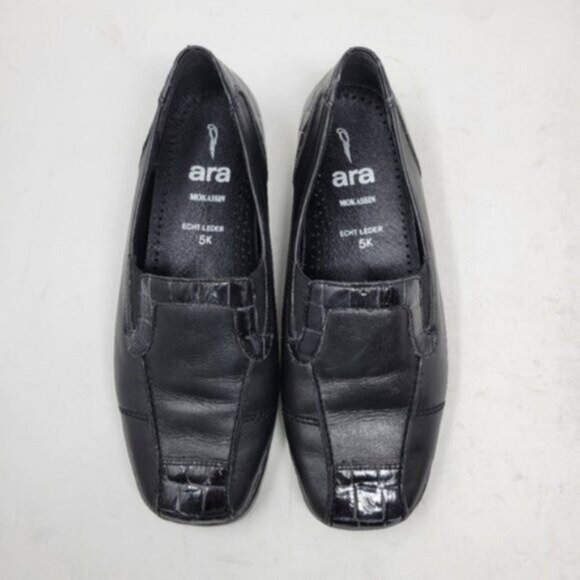 Ara Leather Crocodile Print Mokassin Slip On Loafer Shoe Black - Picture 2 of 12